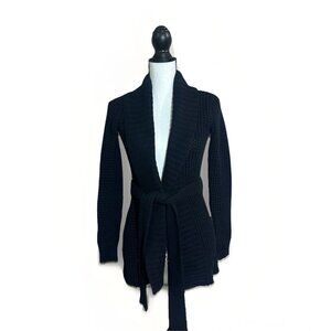 Old Navy Sweater Women’s XS Black Cardigan Belt Chunky Knit Cozy Grandma